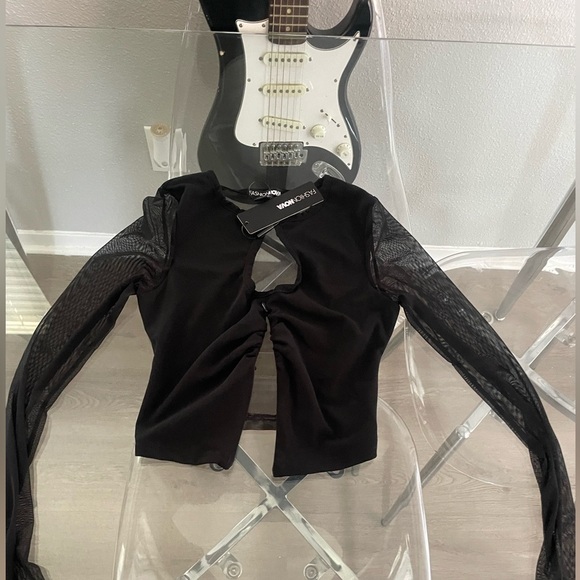 Fashion Nova Chic Black Top with Sheer Sleeves - Picture 4 of 4